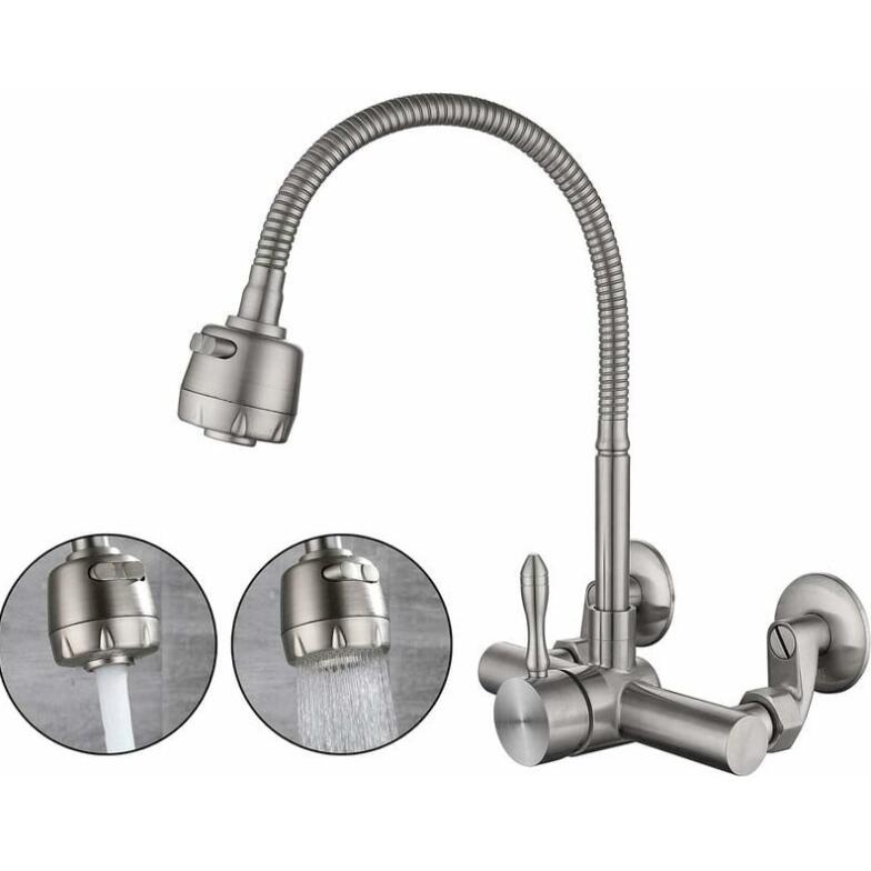乐天商城 - 送料無料 水栓 キッチン水栓 混合水栓 壁付き水栓 蛇口 洗面水栓 シングルレバー混合水栓 シャワー付き蛇口 節水 ステンレス鋼