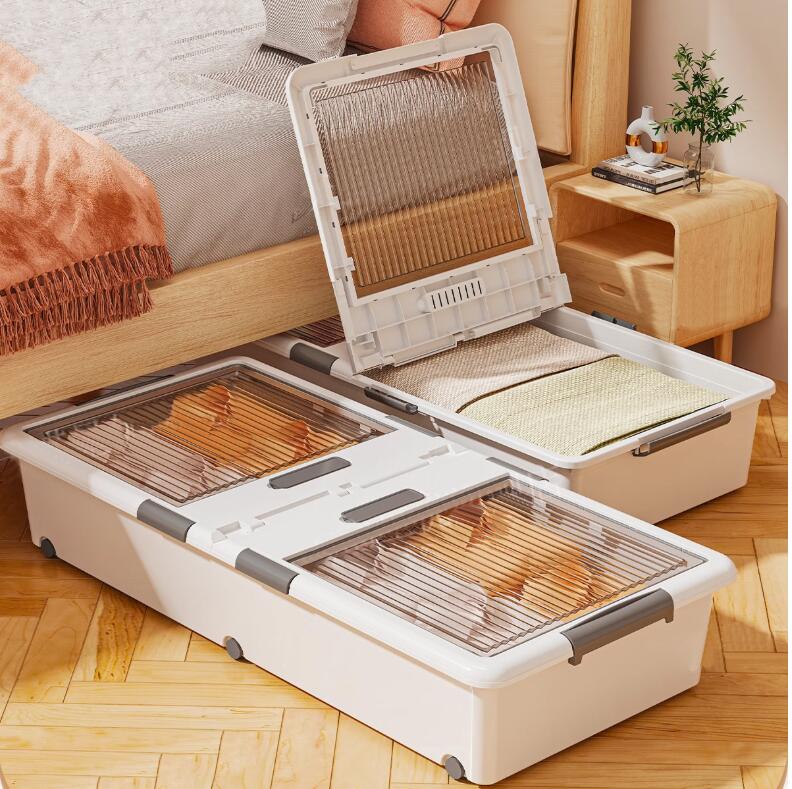 Rakuten - 収納ボックス ベッド下 100*50*32.5CM 折りたたみ 横置き 収納箱 衣類 引き出し 収納 ベッド下収納 衣装ケース すき間収納 ベッド ベッド下 日用品収納 引っ越し 大容量 おしゃれ 蓋付 透明