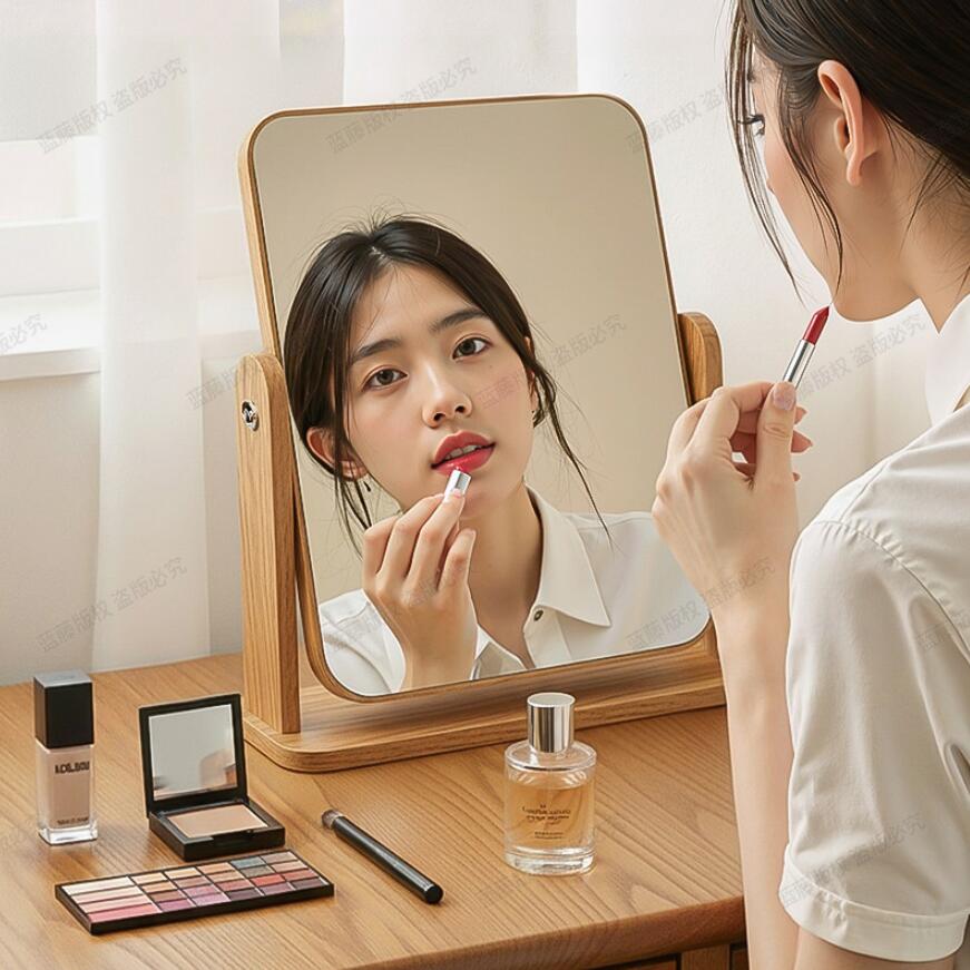 10％クーポン発行中！ 高見え 木製卓上ミラー メイクミラー ミラー メイク 鏡 卓上かがみ スタンドミラ..