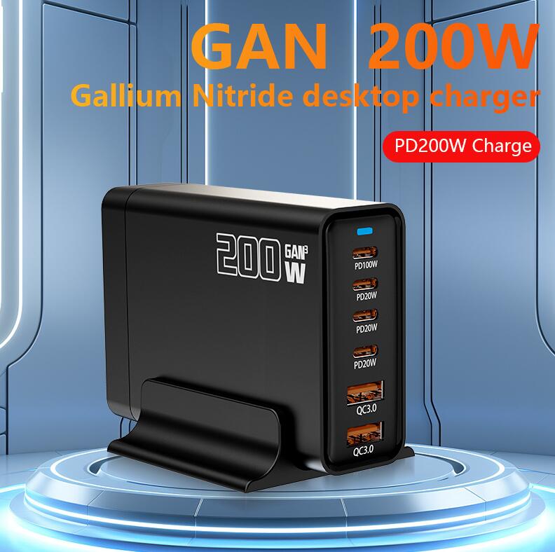 200W 急速充電 マルチポート USB 充電器 スマホ ノート PC 対応 多機能 同時充電 PD 対応 TypeC コンパクト 軽量 持ち運び便利 100-240V 海外旅行 出張 低発熱 互換性高い タブレット ゲーム機対応