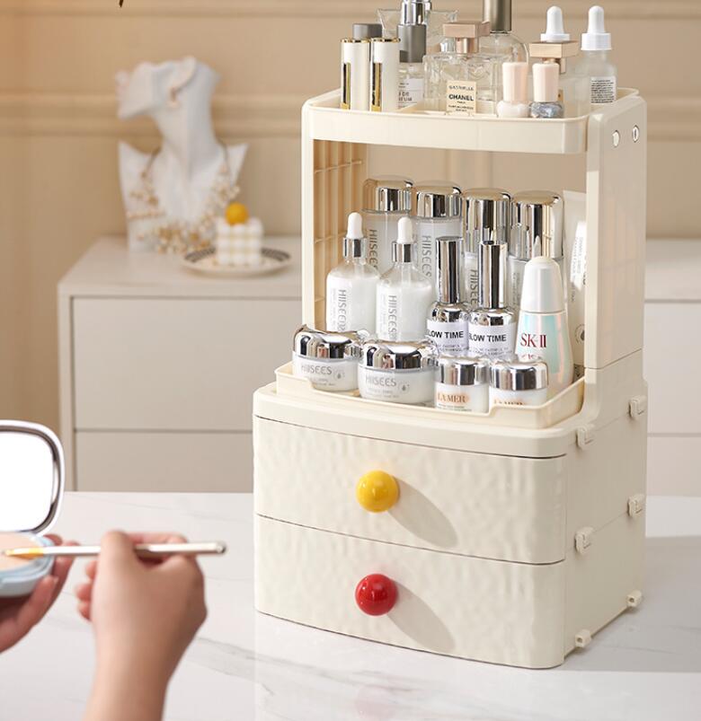 化粧品収納ボックス メイクボックス 持ち運び 化粧品入れ コスメ収納 メイク収納 大容量 メイクケース ジュエリーケース 引き出し 蓋付き 防塵 防水 浴室 洗面所 収納 オシャレ 可愛い