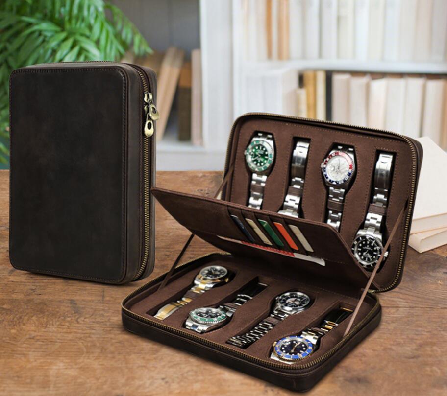 10％クーポン発行中！父の日 腕時計ケース 本革 牛革 復古 時計ケース 8本用 長方形 ウオッチケース 収納ボックス コレクションケース 持ち運び 便利コンパクト プレゼント 見せる収納 メンズ 高級コーヒー 収納 贈り物