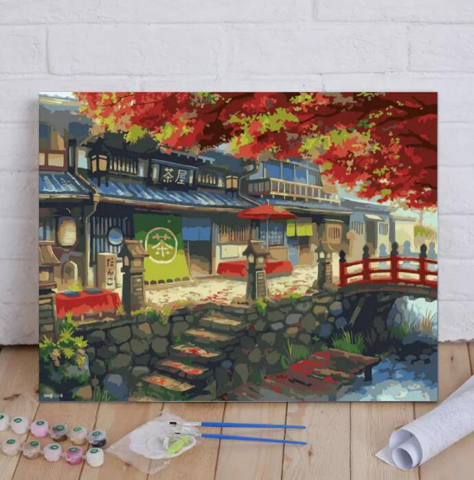 母の日 父の日 油絵 絵画 インテリア 油絵 セット 油絵風 壁掛け 美術品 数字 塗り絵 大人の 塗り絵 塗り絵 キット セット 風景画 茶屋 DIY絵 キャ...