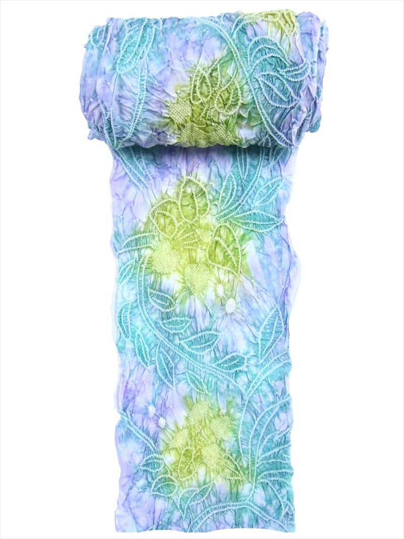 有松絞り 浴衣 反物・No.941 ユリ柄・グリーン・グレー地