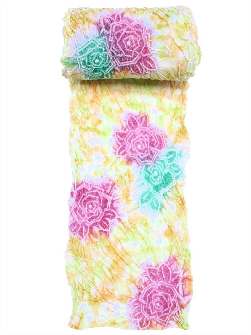 有松絞り 絞り浴衣反物・No.963 バラ柄・黄色・オレンジ地