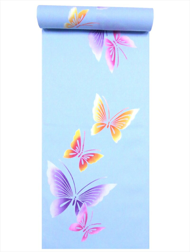 浴衣 反物・No.244 水色地・チョウ柄