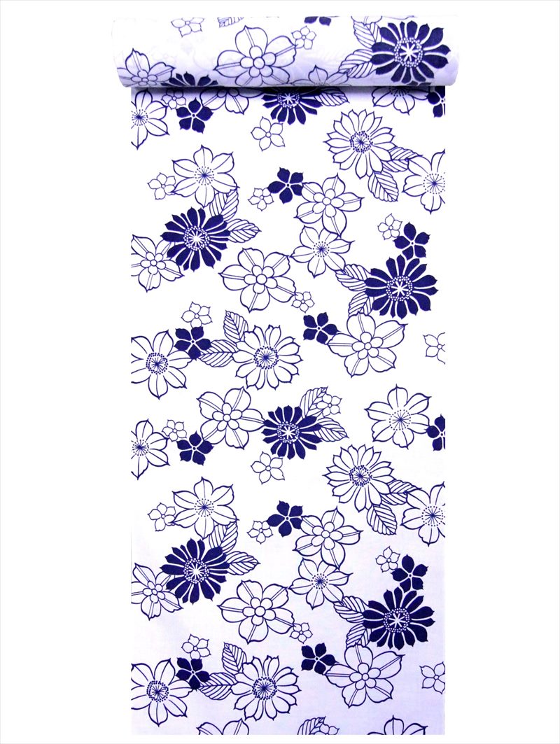 浴衣 反物　耳有り 白地・テッセン柄・No.41