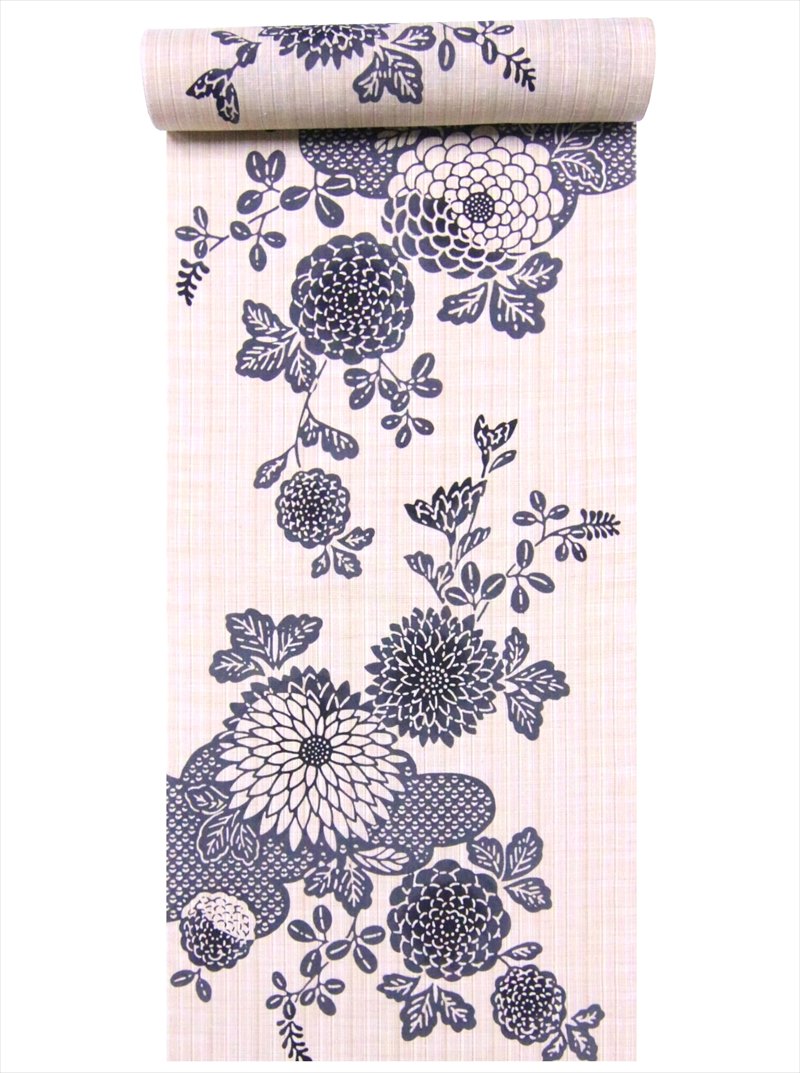 浴衣 反物 耳あり No.318 キク柄・ベージュ地