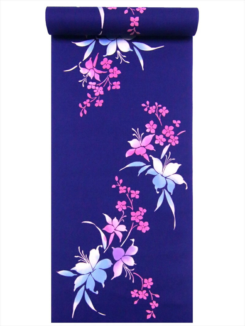 ゆかた 反物 No.87 濃紺地・ユリ柄