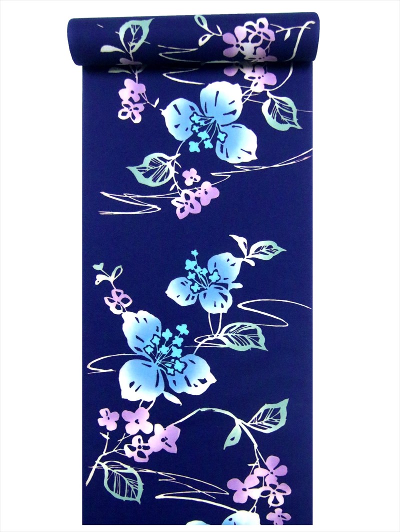 浴衣 反物　 No.104 濃紺地・秋海棠柄