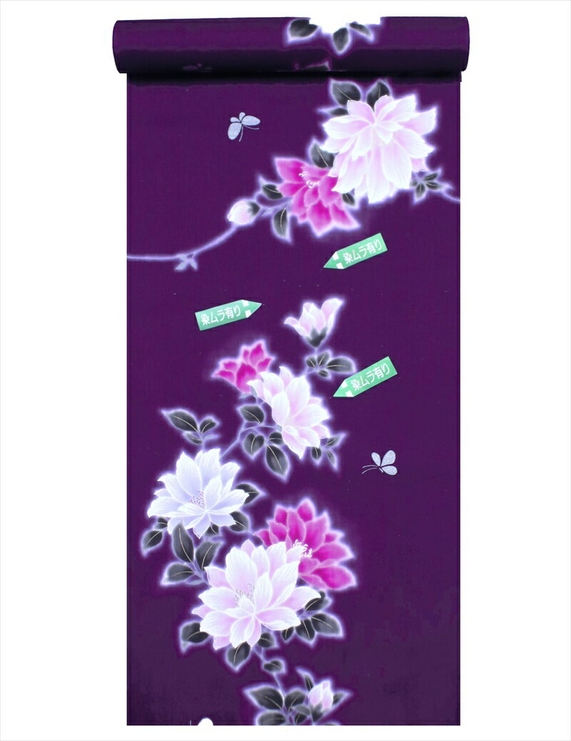 ゆかた 反物 No.299 牡丹柄・紫地【訳アリ】