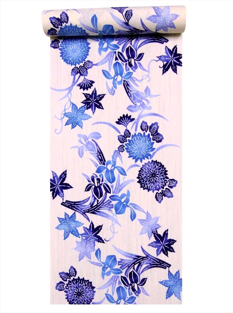 ゆかた 反物 源氏物語 No.425 キク・アヤメ柄・クリーム地