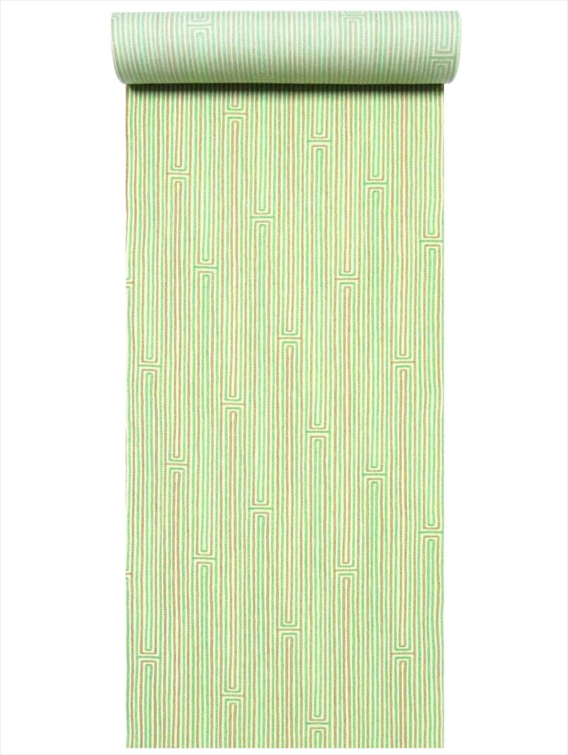 ウール 反物・No.1 黄緑地・綱縞柄【訳有り】