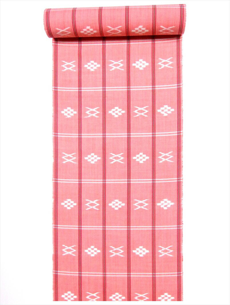 ウール 反物　No.77 サーモンピンク地・琉球絣柄