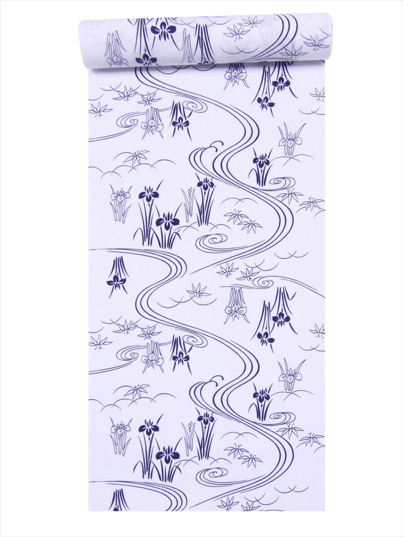 浴衣 反物 耳あり アヤメ柄・白地・No.109