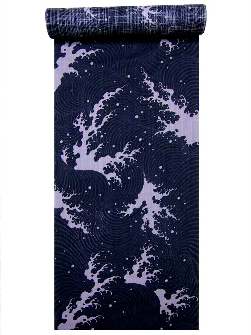 浴衣 反物 キングサイズ 黒地・波柄・No .569のサムネイル