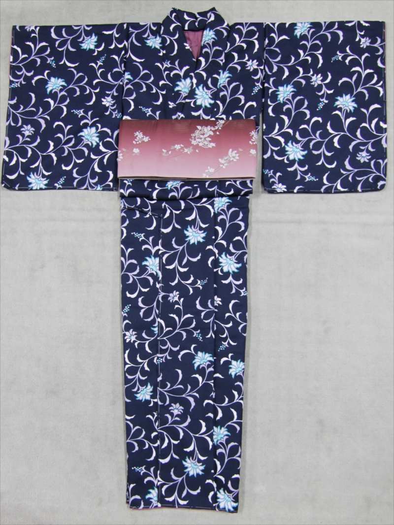 プレタ和服　L寸　sk-5 唐花柄・濃紺地