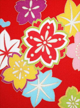 女児用きもの反物 kk-51 赤色地・桜・紅葉柄