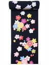 ジュニア 着物 反物 kk-49 黒地・桜・紅葉柄