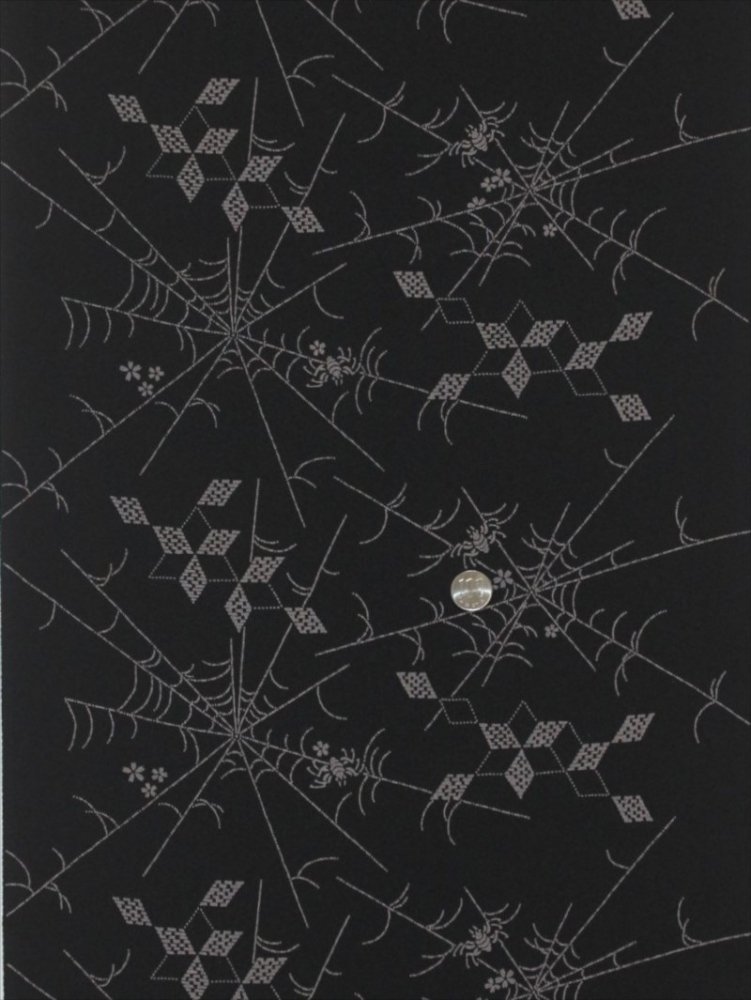 男物 着物 反物クモ柄 黒地 ブラック kk-28