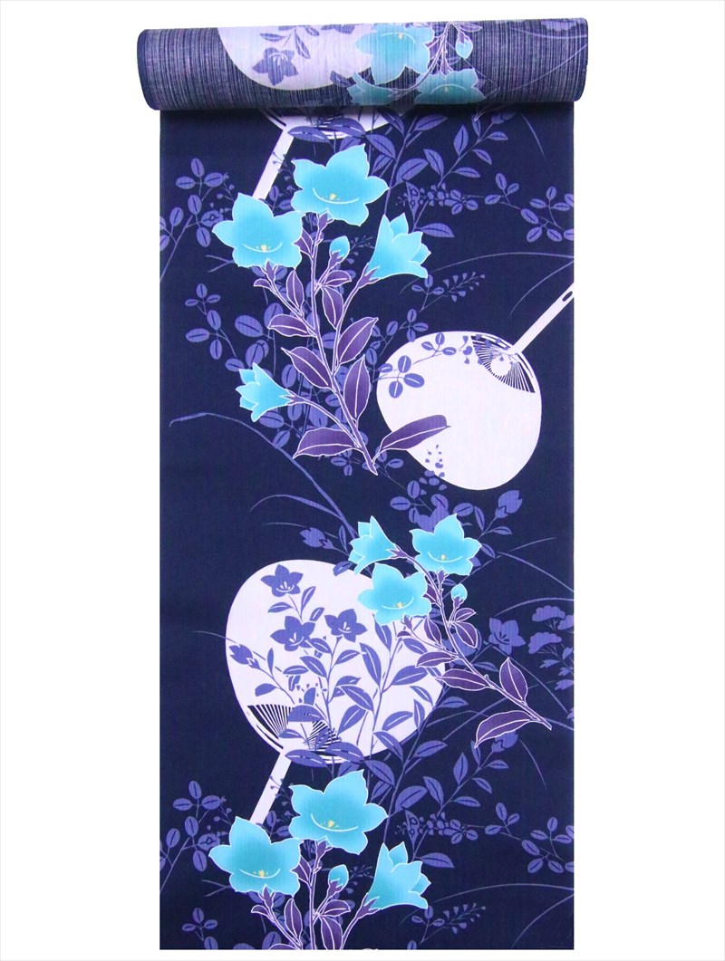 浴衣 反物 セール 　 濃紺地・キキョウ柄・No.344