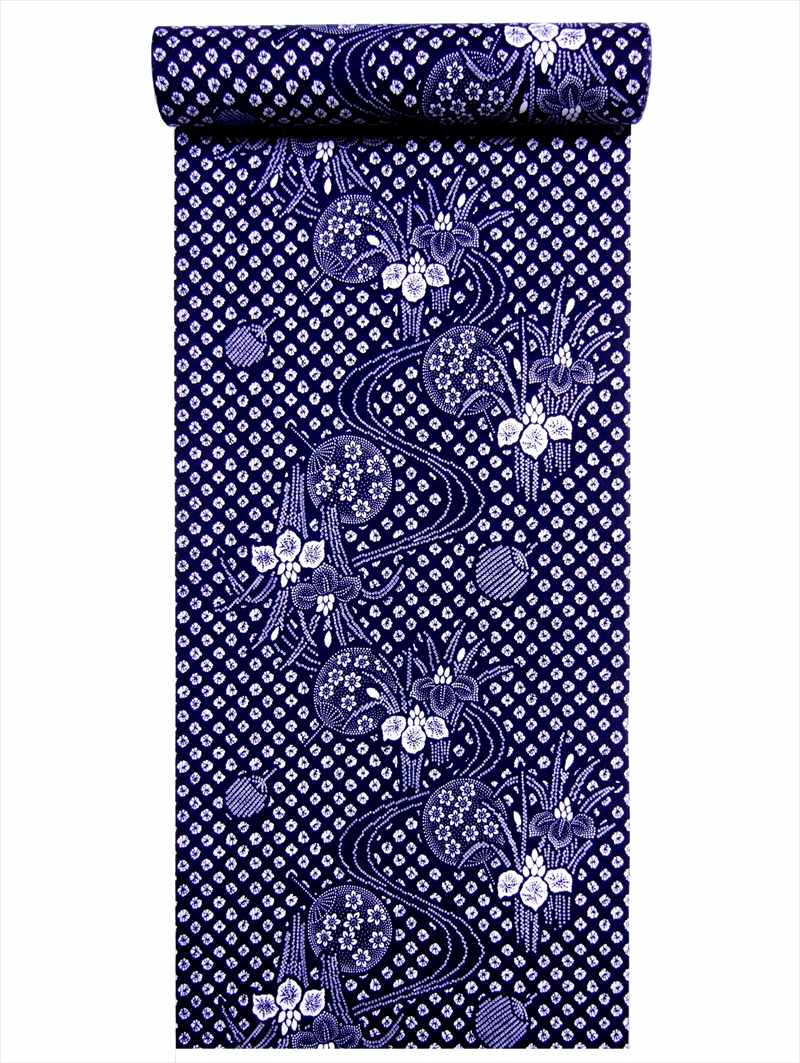 浴衣 反物 耳有り 濃紺地・アヤメ柄・No.245