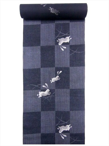 ゆかた 反物 No.37濃紺地・ウサギ・市松柄 巾39.5cm ゆかた 反物 No.37濃紺地・ウサギ・市松柄 巾39.5cm
