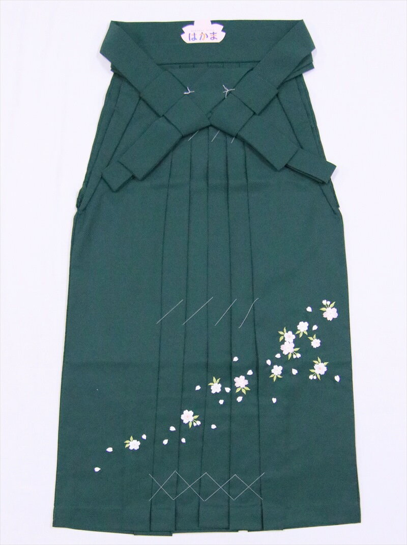 ポリエステル袴　M寸hk-8 グリーン地・桜刺繍柄