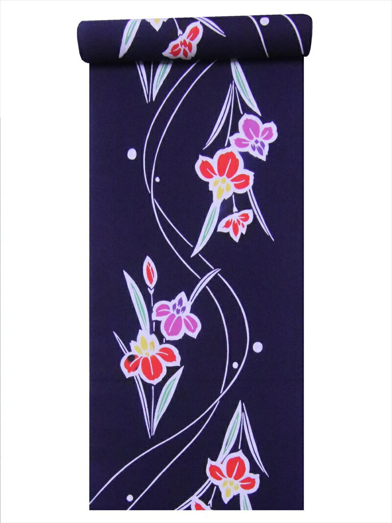 浴衣 反物 子供 用(7.6m)濃紺地・あやめ柄・No.867