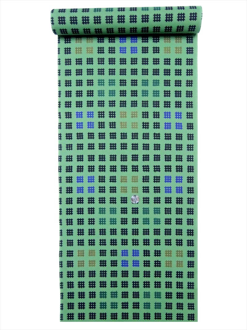 【訳あり】子供ゆかた反物(5.7m) 緑地・井桁柄・No.799
