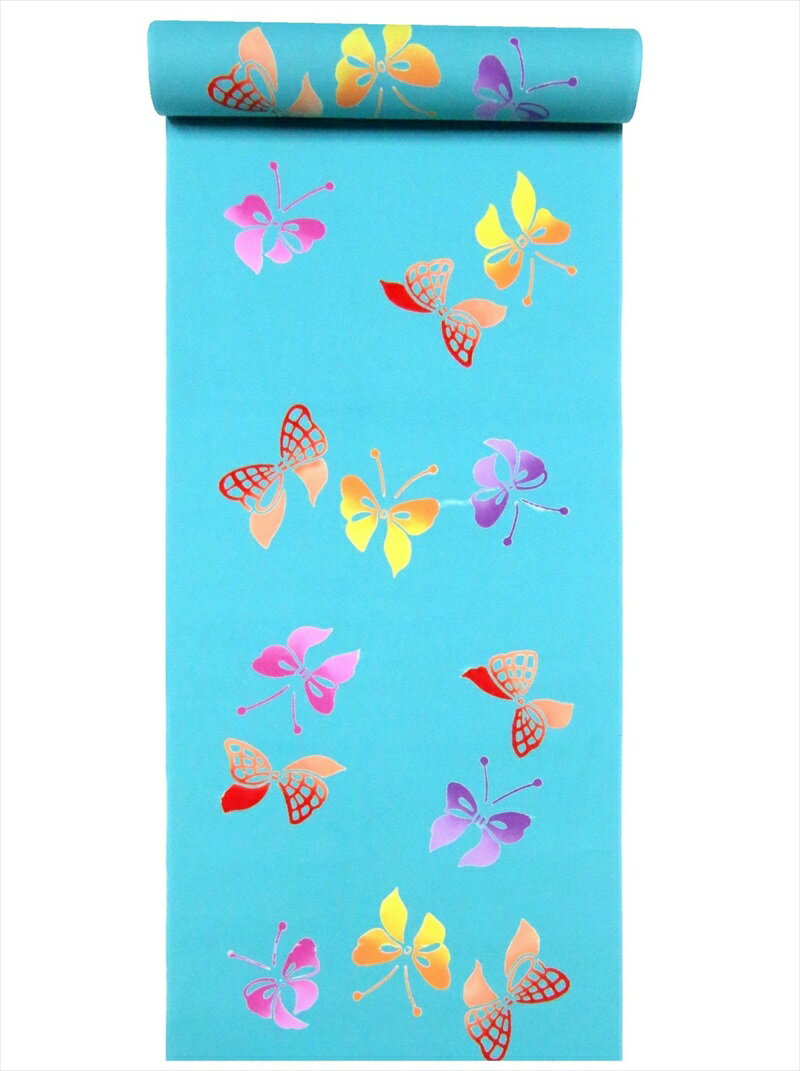 【訳あり】子供浴衣反物(5.7m) No.781 ブルー地・チョウ柄