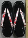 【訳あり】草履 レディース Mサイズ 黒 ブラック 桜鼻緒 zr-34