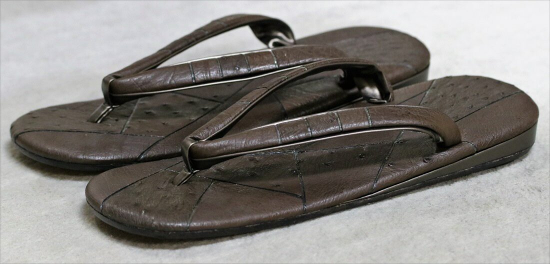 メンズ雪駄　LLサイズ zr-112 オーストリッチ・茶色地