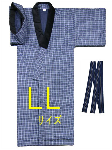 丹前 どてら (丹前帯付) LLサイズ tz-78 紺地 格子柄 柄おまかせ 浜松産 丹前 どてら (丹前帯付) LLサイズ tz-78 紺地 格子柄 柄おまかせ 浜松産