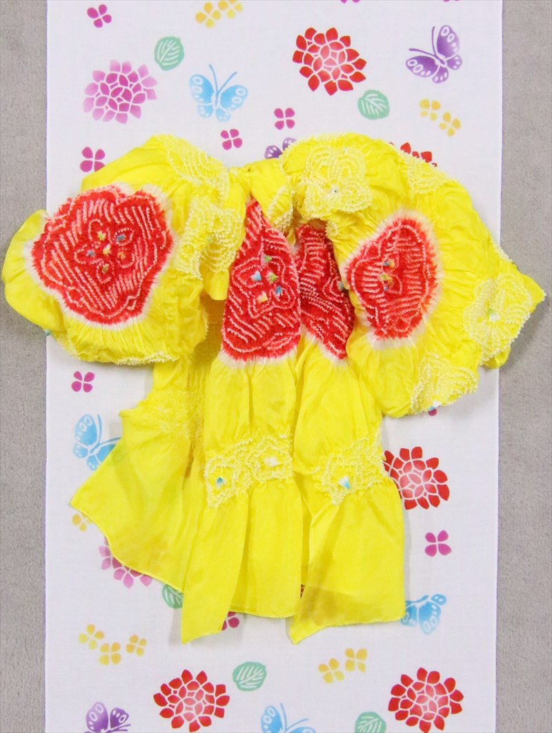 子ども へこ帯 3.25m 絹100%・No.56 レモン地・赤絞り