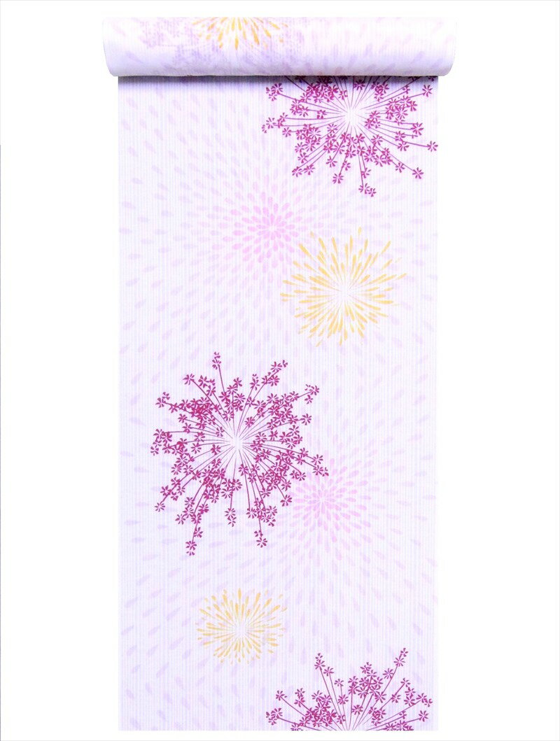 夏物 洗えるきもの 反物 花火柄・白地・a-316