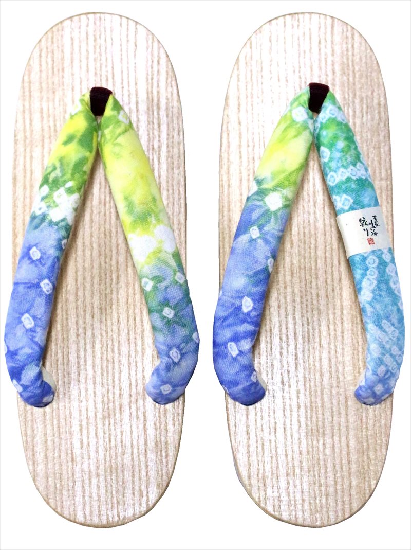 下駄 日本製 gt-39 鼻緒…絞り柄・青緑地