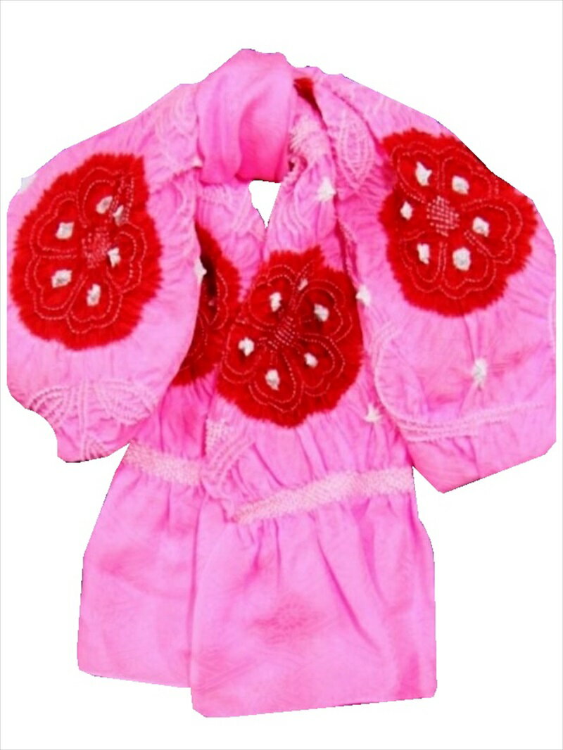 子供帯 正絹 (3.5m) No.54 濃いピンク地・赤絞り