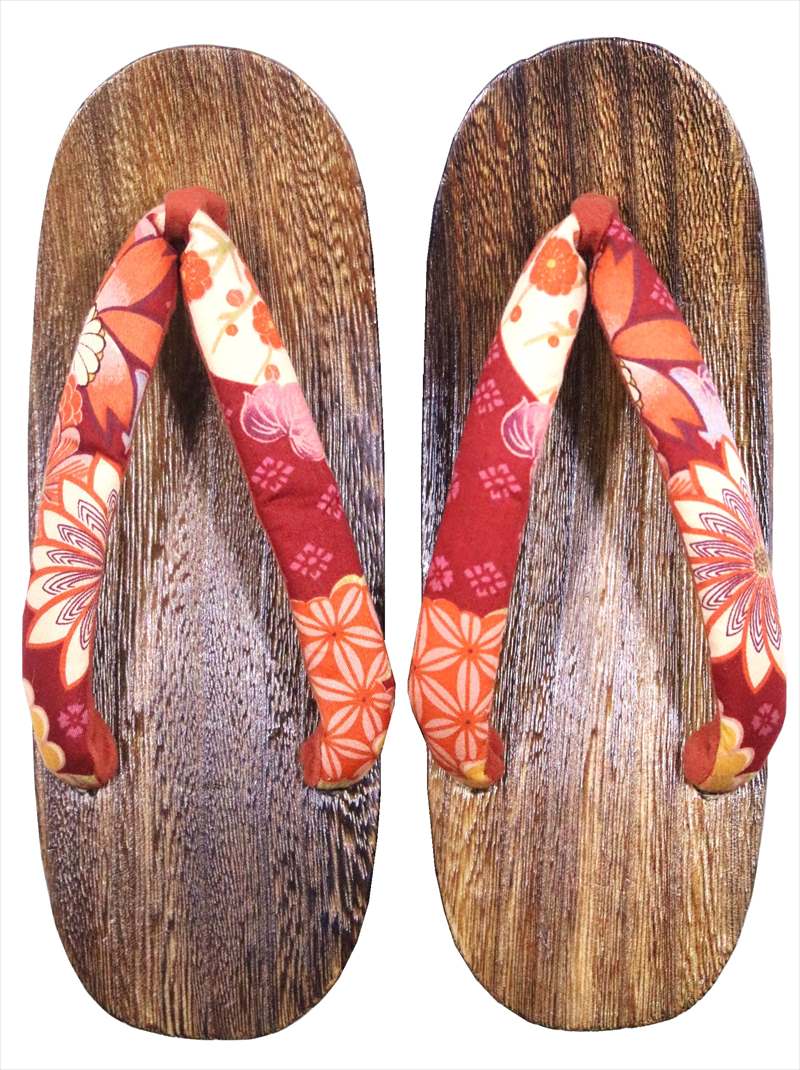 下駄 gt-22 女性用 フリーサイズ 鼻緒…菊柄・赤茶地