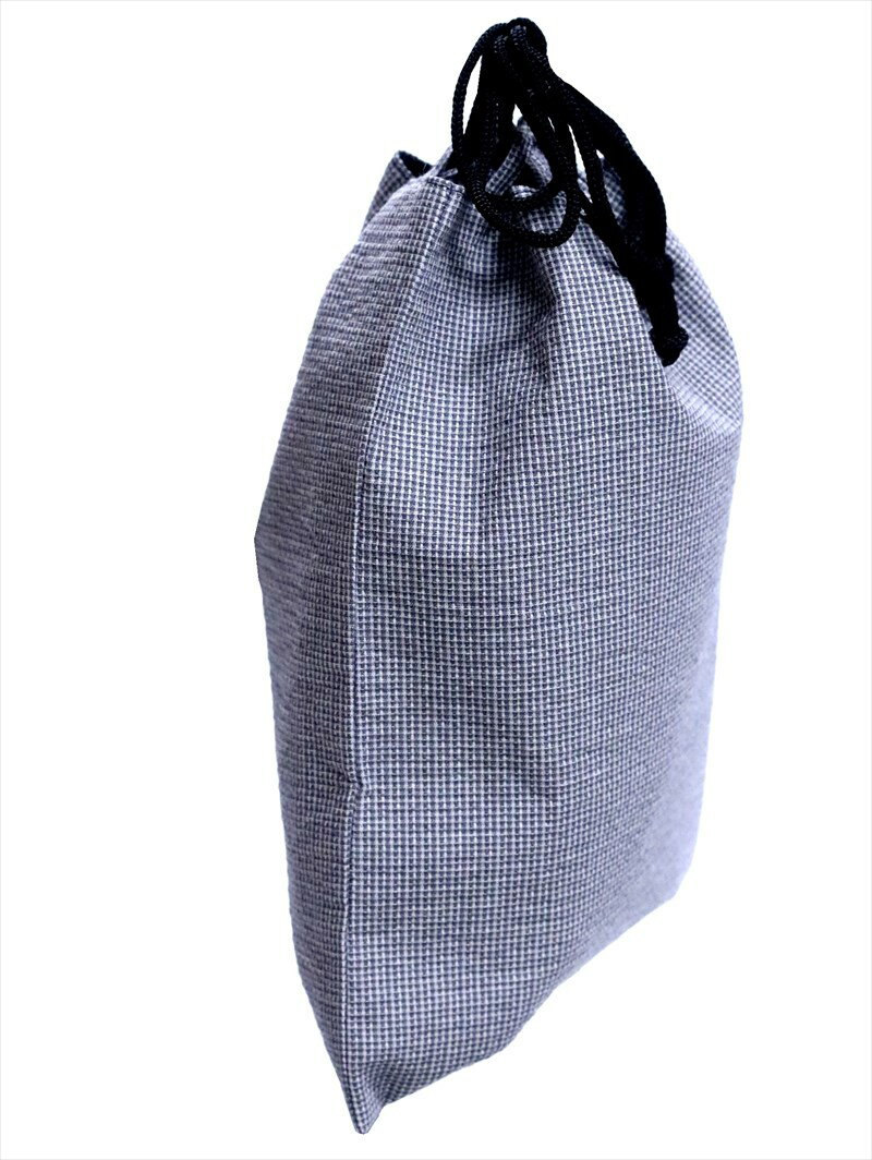 男物 信玄袋 合切袋 巾着袋　グレー・微塵格子柄・sb-52