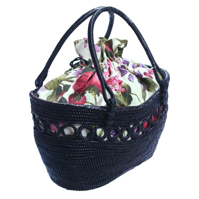 レディース ゆかた カゴバッグ kt-4 ベリー柄・黒籠