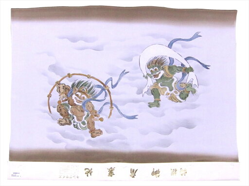 額裏地 gu-16 風神雷神柄・茶色地 額裏地 gu-16 風神雷神柄・茶色地