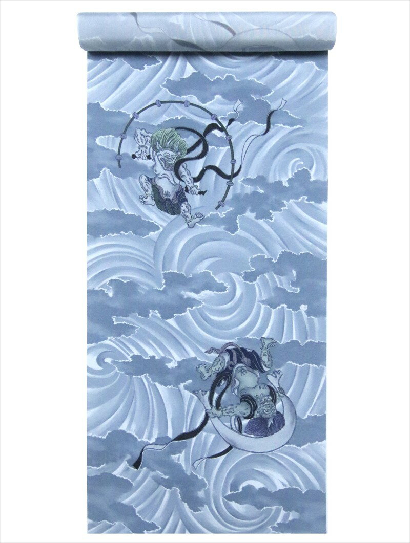 羽織裏(6m)・hu-54風神雷神柄・ブルーグレー地