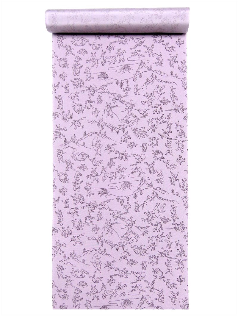 羽裏 正絹 hu-72 うす紫地・鳥獣戯画柄