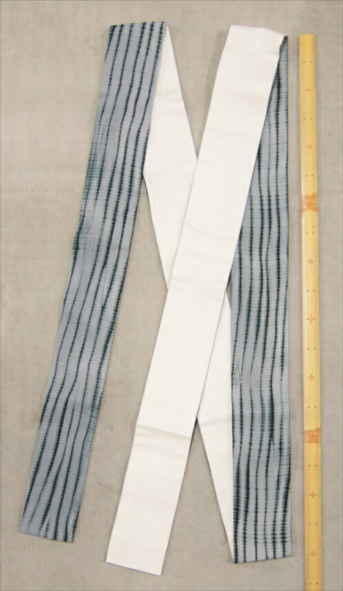 男物綿麻角帯　No.127 グレー地・竜巻絞り柄