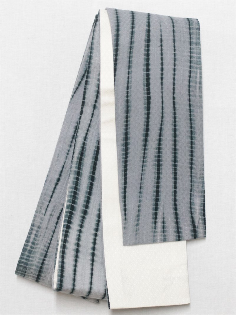 男物綿麻角帯　No.127 グレー地・竜巻絞り柄