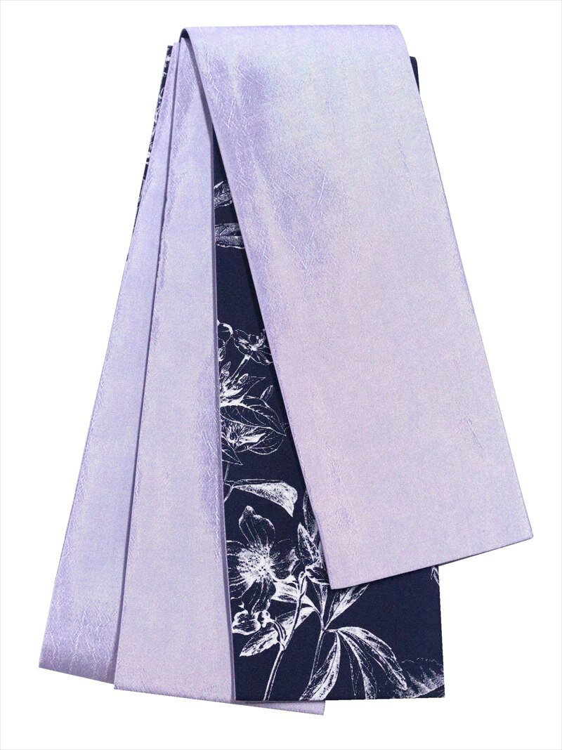 リバーシブル 角帯 メンズ No.142シルバー 黒 植物柄