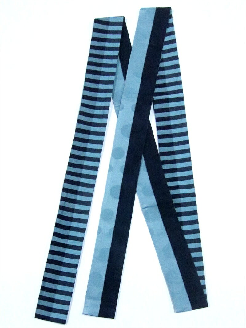 メンズ 角帯　No.103 ドット・シマ柄・水色・濃紺地