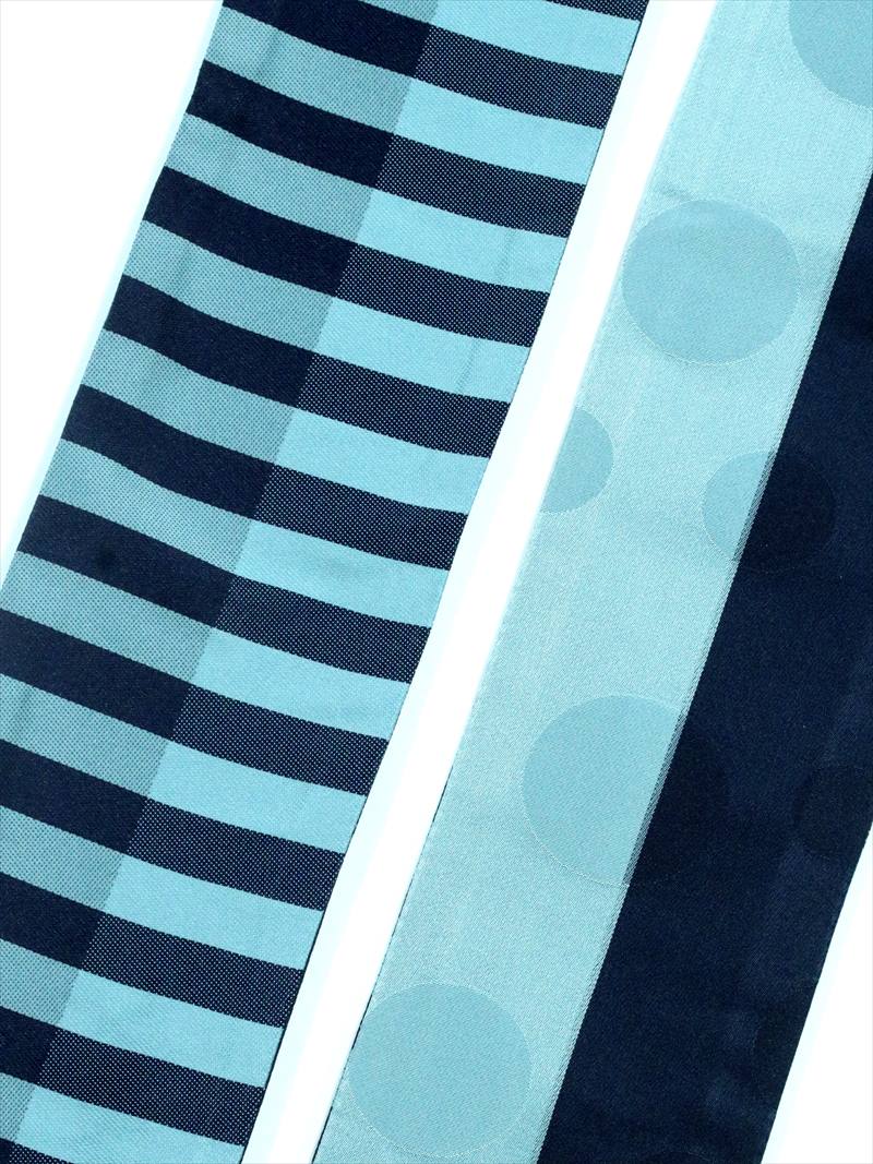 メンズ 角帯　No.103 ドット・シマ柄・水色・濃紺地
