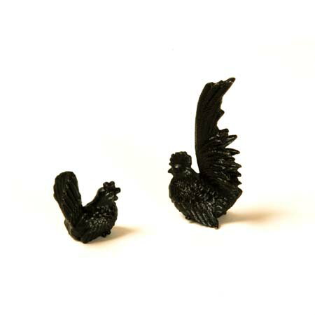 添景：銅製漆塗り　ちゃぼ一対*資材